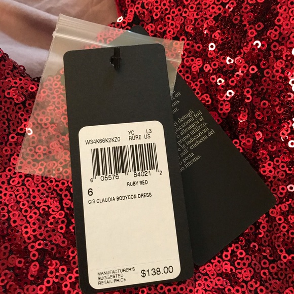NWT Guess Red Sequin C/S Claudia Bodycon Dress - Picture 12 of 16